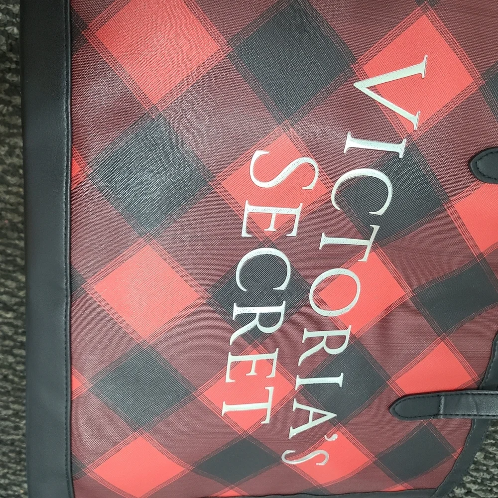Victoria’s Secret Black Red Plaid Tote Holiday‎ Bag